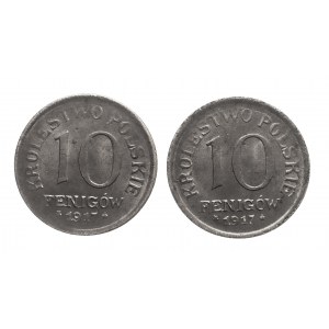 Królestwo Polskie, zestaw ( 2 szt.) 10 fenigów 1917, Stuttgart