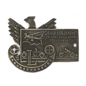 Plakieta rajdowa na samochód/ motocykl. Dzień Legjonów Związek Legionistów Polskich w Łodzi, 21.V.1934