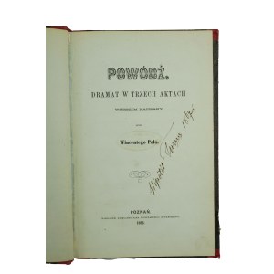 POL Wincenty - Powódź. Dramat w trzech aktach wierszem napisany, Poznań 1868r., autograf Hipolita Turna i stempel Biblioteki Turnów w Objezierzu