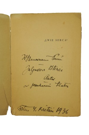 PETRY Julius Stefan - Lion Hearts , Lviv 1936 with dedication and autograph of the author