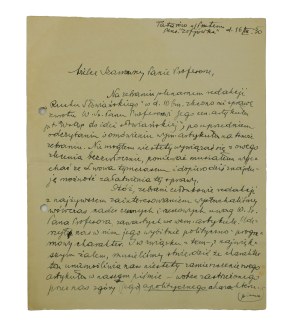 Henryk BATOWSKI [1907-1999] handwritten correspondence dated 16.III.1930 with autograph and historian's stamp