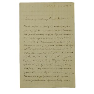 Antoni MAŁECKI [1821-1913] historyk literatury, rektor Uniwersytetu Lwowskiego, odręczny list do redakcji, Lwów 7.I.1905r.