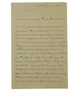 Antoni MAŁECKI [1821-1913] historian of literature, rector of Lviv University, handwritten letter to the editor, Lviv 7.I.1905.