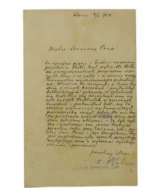 Oswald BALZER [1858-1933] handwritten letter of thanks for donations [books] 