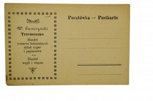 [TRZEMESZNO] Advertising postcard Trade in colonial goods, cigar and cigarette warehouse. Trade of coals and lime W. Luszczynski, Trzemeszno