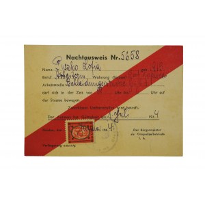 Przepustka nocna [Nachtausweis] wystawiona: Grodno 1.01.1944r.