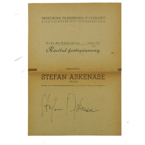 Stefan ASKENASE recital fortepianowy, autograf pianisty 23.III.1955r.