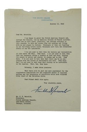 Franklin Delano Roosevelt [1882-1945] facsimile of autograph on correspondence marked 