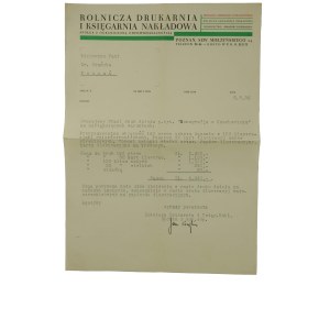 Józefa Orańska - korespondencja od drukarni w sprawie druku Monografii o Czechowiczu, datowana 5.V.1936r. [nie ukazała się przed II wojną światową], autograf Jana Kuglina