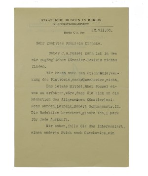 Joseph of Orange - correspondence from the Berlin City Museum regarding the engraving 