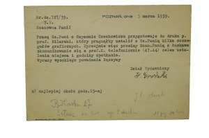 Joseph of Orange - correspondence from St. Adalbert's Printing and Bookshop regarding the printing of a monograph on Szymon Czechowicz, dated March 3, 1939.
