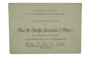 Joseph of Orange HONORARY CARD [Ehrenkarte] entitling to free admission to the exhibition 