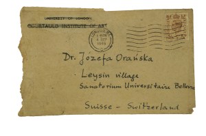 Józefa Orańska - korespondencja od Jerzego Żarneckiego [1915-2008] na druku z nagłówkiem Uniwersytetu Londyńskiego, datowana 14.X.1946r.