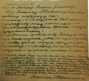 KAZIMIERA IŁLAKOWICZÓWNA - a letter from the author of 