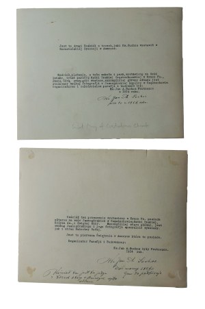 Priest Jan Suchos set of 2 photographs of Polish churches built in America on the model of Jasna Gora in Czestochowa, priest's autograph on both photos, dated 1956.