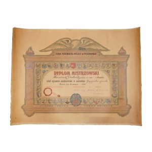 Dyplom mistrzowski w zawodzie fryzjersko-perukarskim , piękny druk datowany 26.III.1925r. Poznań