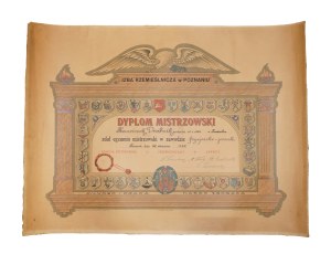 Master diploma in the profession of hairdresser-perukar , beautiful print dated 26.III.1925. Poznan