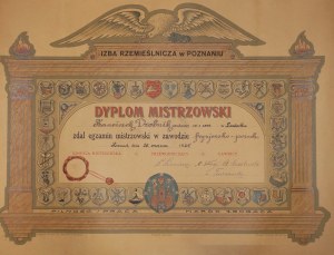 Master diploma in the profession of hairdresser-perukar , beautiful print dated 26.III.1925. Poznan