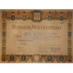 Dyplom mistrzowski w zawodzie kapeluszniczym , piękny druk datowany 3.VIII.1938r. Poznań