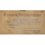 Dyplom mistrzowski w zawodzie kapeluszniczym , piękny druk datowany 3.VIII.1938r. Poznań