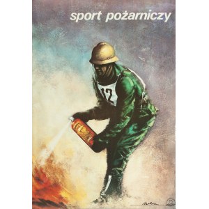 proj. Henryk LASKOWSKI (ur. 1951), Sport pożarniczy. Plakat z autografem artysty.