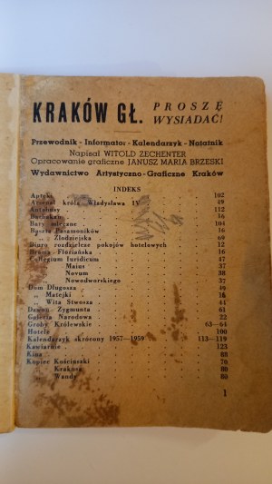 Kraków Guidebook Calendar Zechenter il. Brzeski 1957.