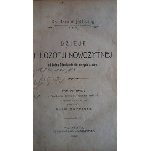 Dzieje filozofji nowożytnej t. I Harald Hoffding 1906 r. /m.