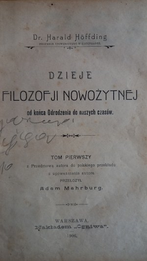 History of modern philosophy vol. I Harald Hoffding 1906 /m.