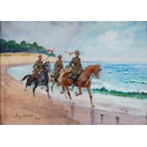 Jerzy Kossak (1886 - 1955), Lancer Patrol over the Baltic Sea.