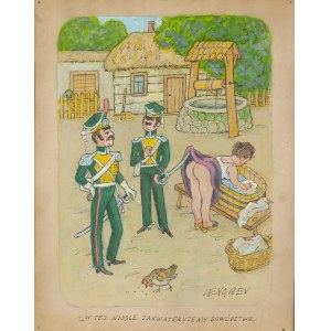 Zbigniew Lengren (1919 Tuła, Rosja - 2003 Warszawa), ...W tej wiosce zakwaterujemy dowództwo..., ilustracja satyryczna
