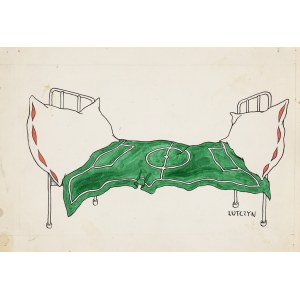 Edward Lutczyn (ur. 1947, Heppenheim), Łóżko-boisko, ilustracja satyryczna, lata 70. XX w.