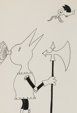 Bohdan Butenko (1931 Bydgoszcz - 2019 ), Karmienie rycerza, ilustracja satyryczna