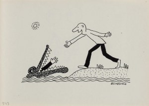 Bohdan Butenko (1931 Bydgoszcz - 2019 ), Pomocna dłoń, ilustracja satyryczna