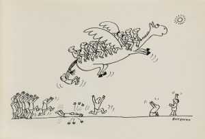 Bohdan Butenko (1931 Bydgoszcz - 2019 ), Lot pegazem, ilustracja satyryczna