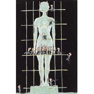 Stanisław Dąbrowski (1925 - 2011 ), Wykuwanie pomnika, ilustracja satyryczna do czasopisma Karuzela