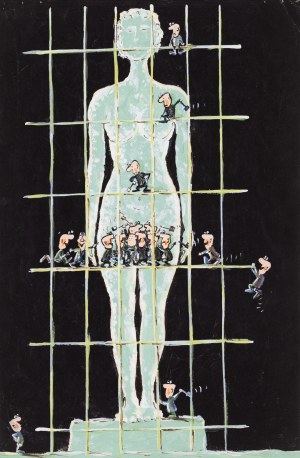 Stanisław Dąbrowski (1925 - 2011 ), Wykuwanie pomnika, ilustracja satyryczna do czasopisma 