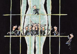 Stanisław Dąbrowski (1925 - 2011 ), Wykuwanie pomnika, ilustracja satyryczna do czasopisma 