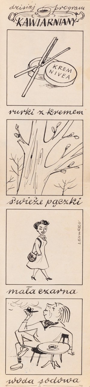 Zbigniew Lengren (1919 Tuła, Rosja - 2003 Warszawa), Program kawiarniany, ilustracja satyryczna