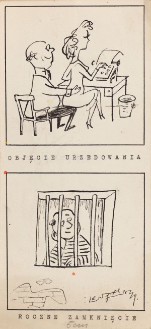 Zbigniew Lengren (1919 Tuła, Rosja - 2003 Warszawa), Objęcie urzędowania, komiks satyryczny, 1949