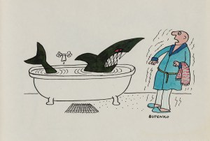 Bohdan Butenko (1931 Bydgoszcz - 2019 ), Kąpiel, ilustracja satyryczna