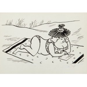 Gwidon Miklaszewski (1912 Berlin - 1999 Warszawa), Kochany Mężu! Jak się czujesz? Czy podlewasz kwiaty? Psu dajesz jeść? Zapłaciłeś..., ilustracja satyryczna