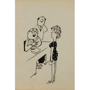 Gwidon Miklaszewski (1912 Berlin - 1999 Warszawa), - Szkoda, że pani od nas odchodzi - pani ortografia dawała nam dużo radości!, ilustracja satyryczna