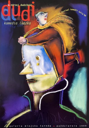 proj. Andrzej DUDZIŃSKI (1945 - 2023), III Talia '99 Comedy Festival. Dudi Andrzej Dudzinski. Human Comedy. Tarnów City Gallery, 1999. autographed poster.