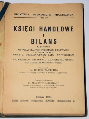Księgi handlowe i bilans. Lwów 1934.