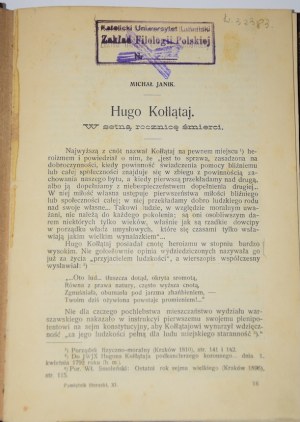 JANIK Michał - Hugo Kołłątaj. On the hundredth anniversary of his death. 1912.