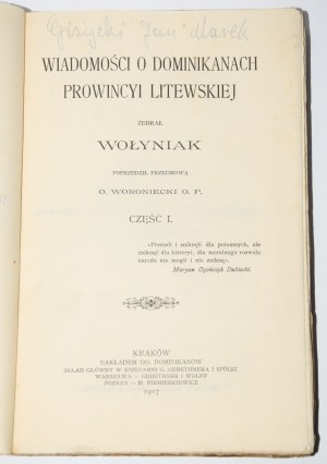 [GI¯YCKI] Volyn - News about the Dominicans of the Lithuanian province...1917