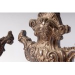Pair of palm holders second half of the 18th century 33 x 23 x 12 cm Baroque in shape, made of wood and silver-plated copper sheet. Rocaille and plant motifs in relief and engraved on the plates. State of preservation: good, oxidized parts, Pair of palm h