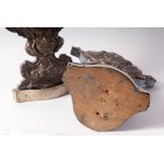 Pair of palm holders second half of the 18th century 33 x 23 x 12 cm Baroque in shape, made of wood and silver-plated copper sheet. Rocaille and plant motifs in relief and engraved on the plates. State of preservation: good, oxidized parts, Pair of palm h