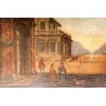 Invention architectures with characters late 18th century oil painting on canvas 40 x 61 cm in frame. State of conservation: fair, relined, Invention architectures with characters late 18th century oil painting on canvas 40 x 61 cm in frame. State of cons