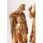 Lot of five allegorical sculptures second half of the 18th century 30 x 10 cm in gilded wood and carved in the round, taken from classical models State of conservation: missing parts, breakages and wear on the gilding., Lot of five allegorical sculptures 